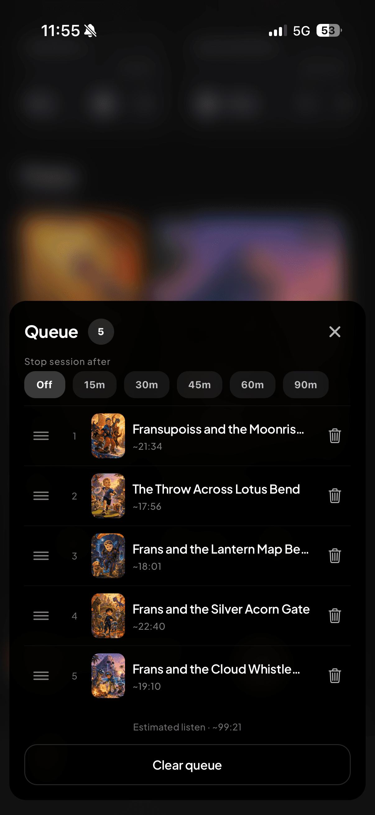 Listening queue with sleep timer